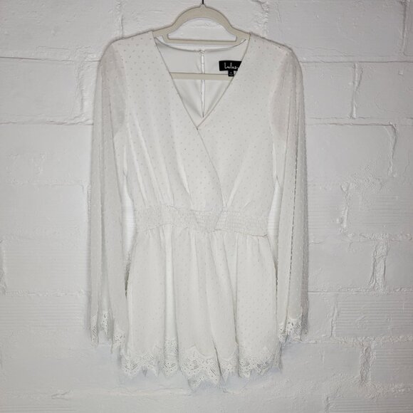 Lulus Pants - Lulus Women's Small Meadowlark Romper Jumper Swiss Dot Lace White